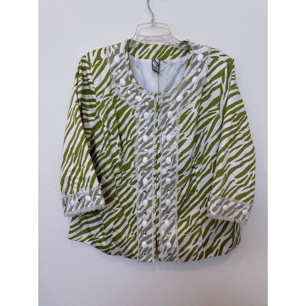 Silk Land Women's Green Zebra Blazer Short Embellished XL
